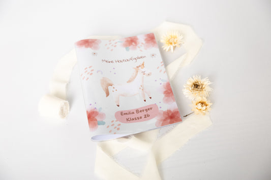 Hausaufgabenheft Hülle Einhorn Floral personalisierbar