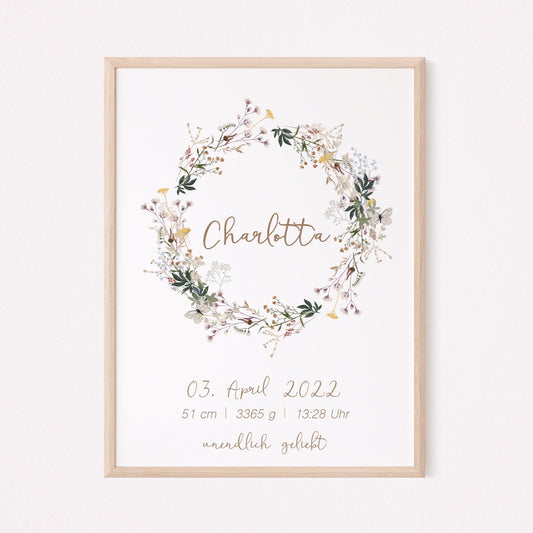 Geburtsposter Boho Blumen