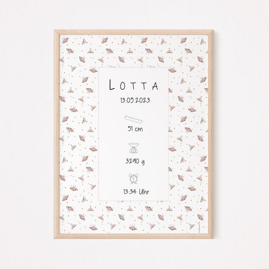Geburtsposter Baby Mädchen Personalisiert