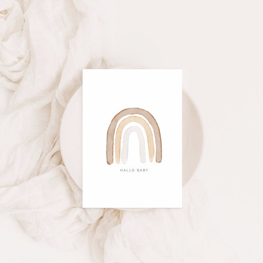 Hallo Baby Regenbogen Postkarte A6