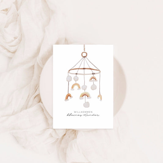 Willkommen kleines Wunder Mobile Postkarte A6