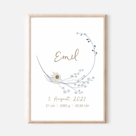 Geburtsposter Baby Junge personalisiert A4