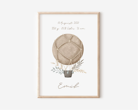 Poster Heißluftballon dreamy personalisiert A4 & A3