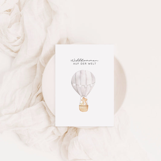 Willkommen auf der Welt Heißluftballon Postkarte A6