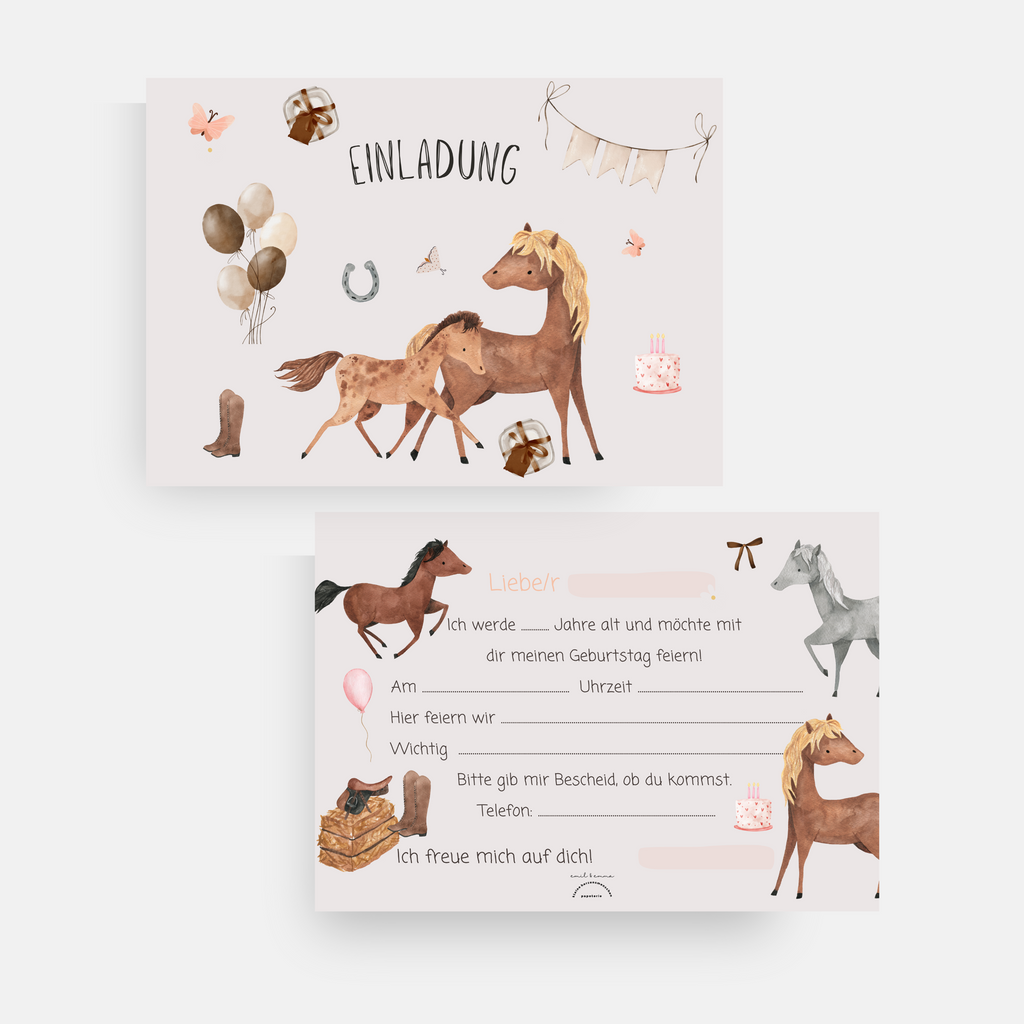 Pferde Einladungskarten Set A6