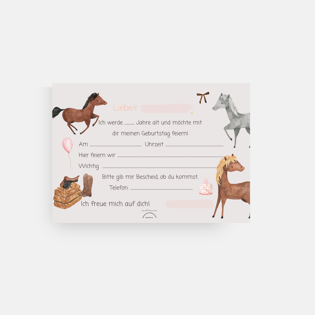 Pferde Einladungskarten Set A6
