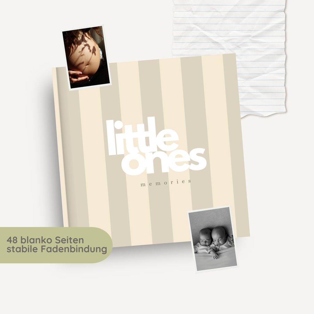 Zwillinge - Babyparty Erinnerungsbuch und Gästebuch beige stripes
