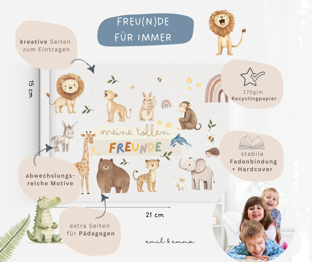 Kindergarten Freundebuch Tiere Safari, Bauernhof und Meerestiere