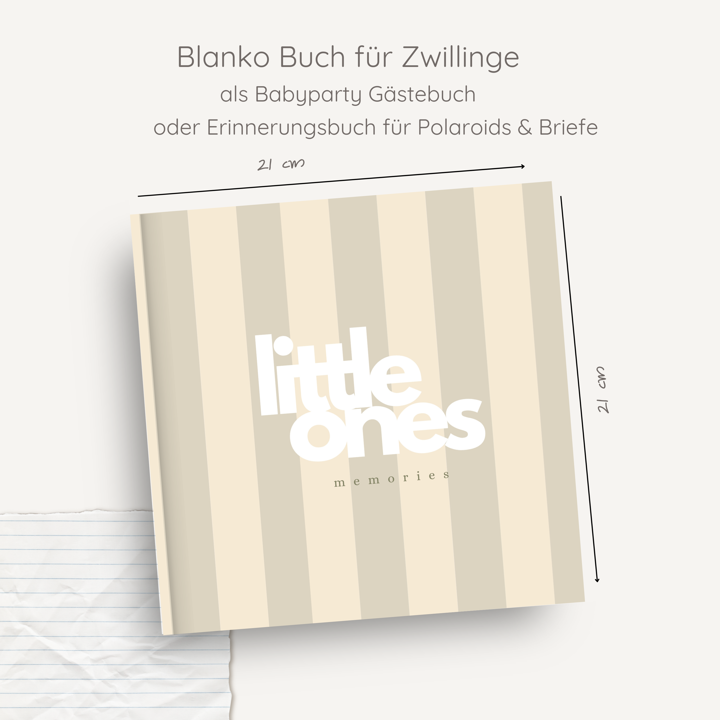 Zwillinge - Babyparty Erinnerungsbuch und Gästebuch beige stripes