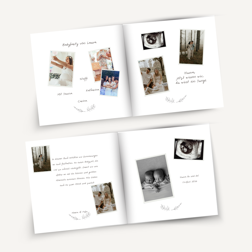 Zwillinge - Babyparty Erinnerungsbuch und Gästebuch beige stripes