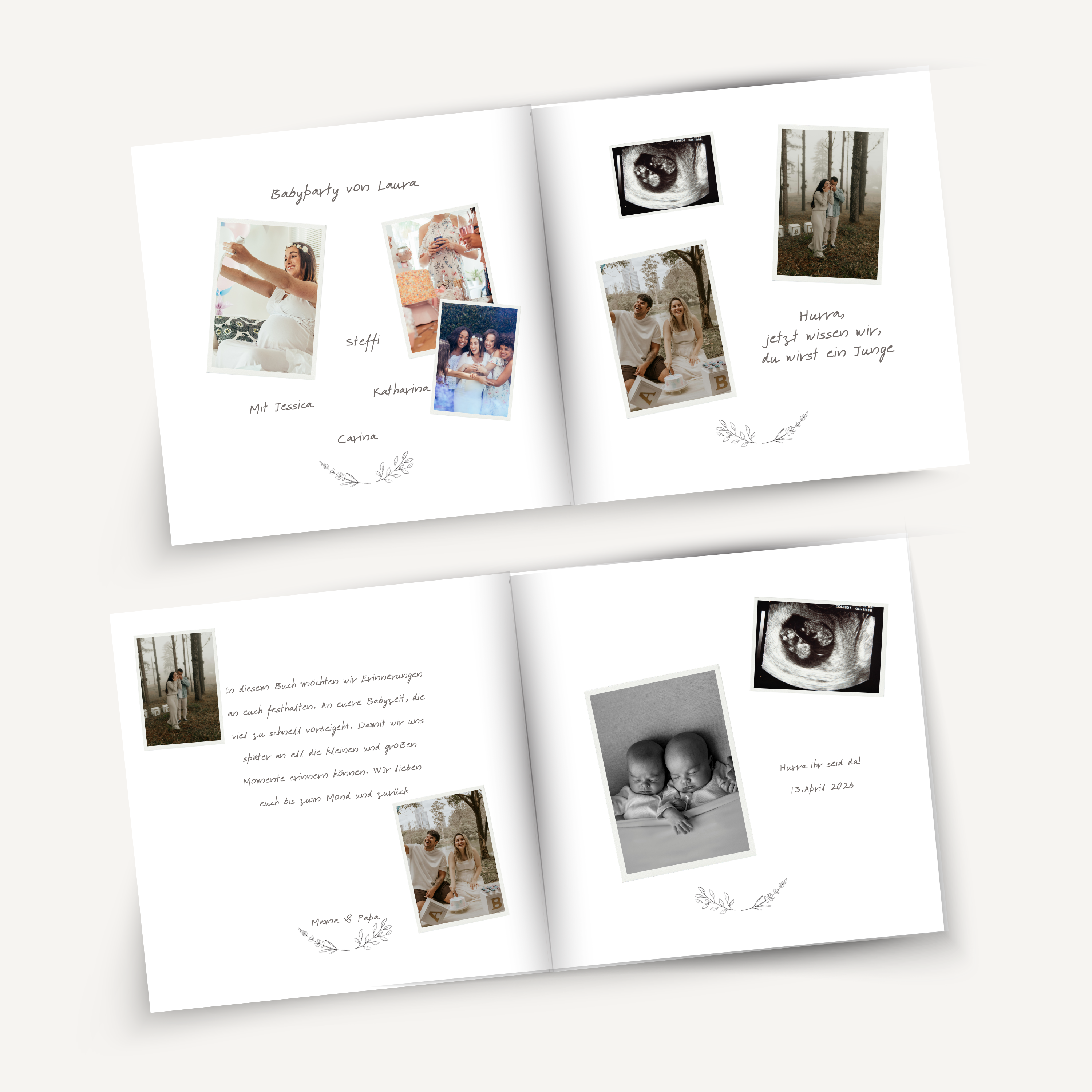 Zwillinge - Babyparty Erinnerungsbuch und Gästebuch beige stripes