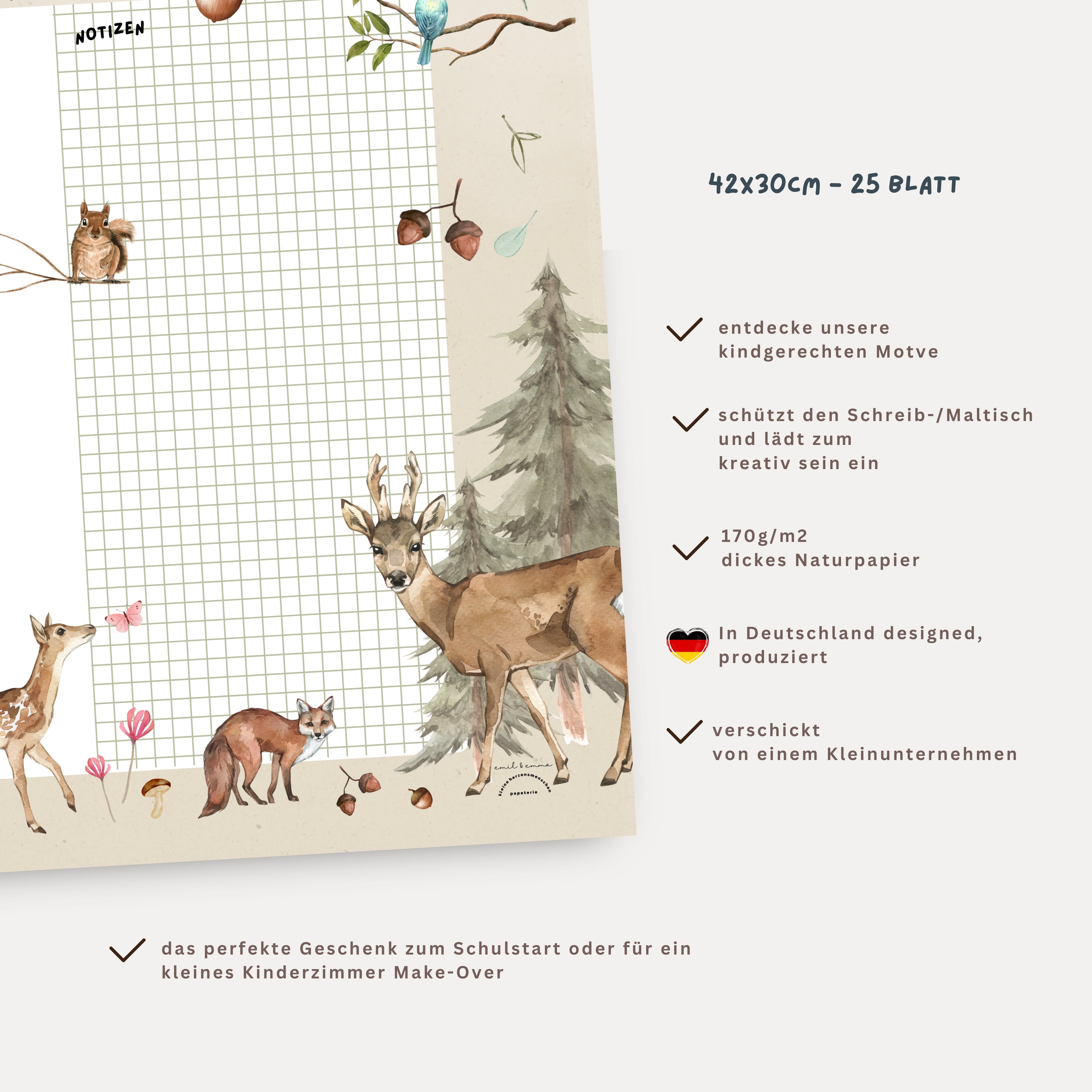 Schreibtischunterlage Waldtiere beige