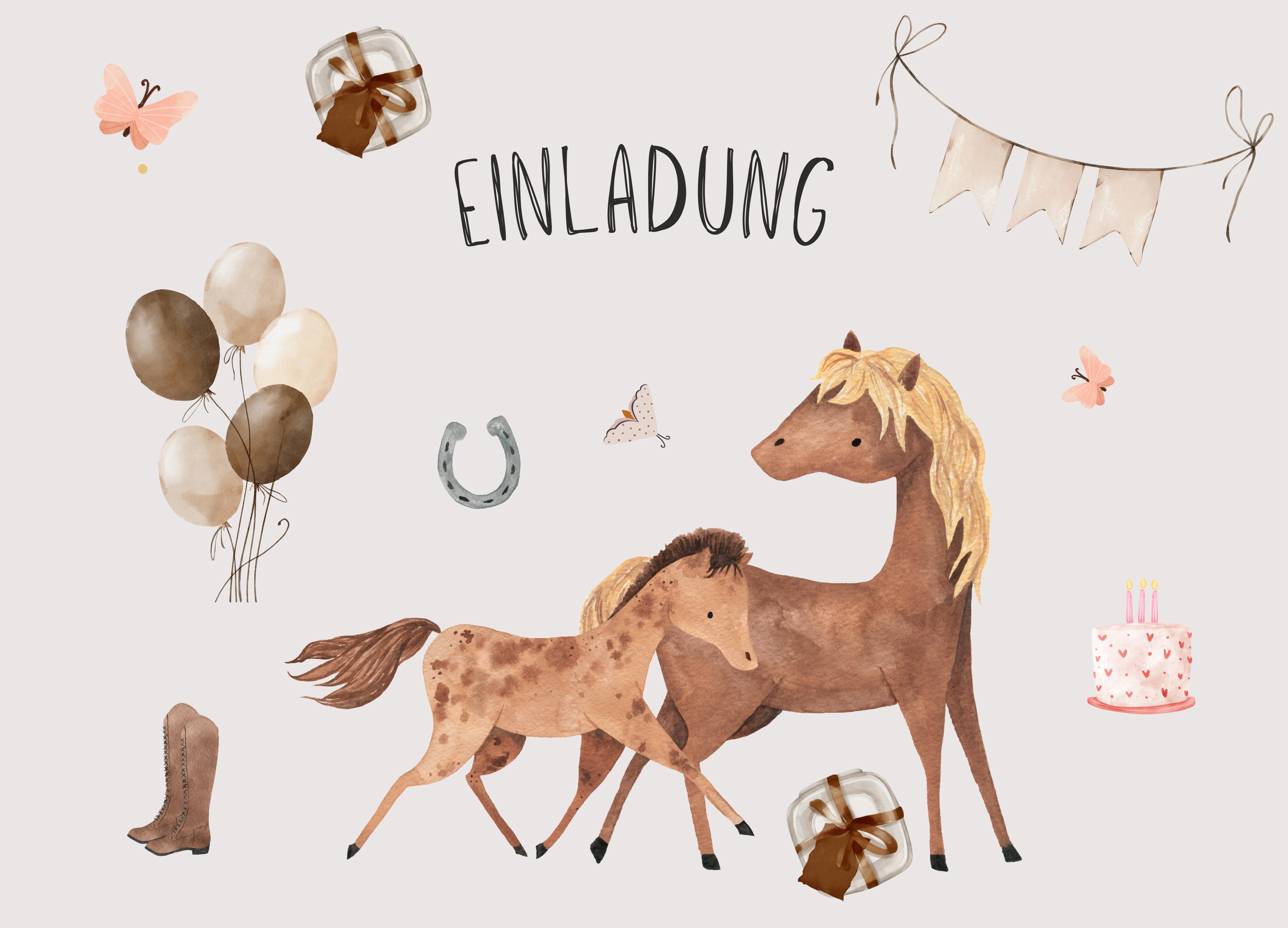 Pferde Einladungskarten Set A6