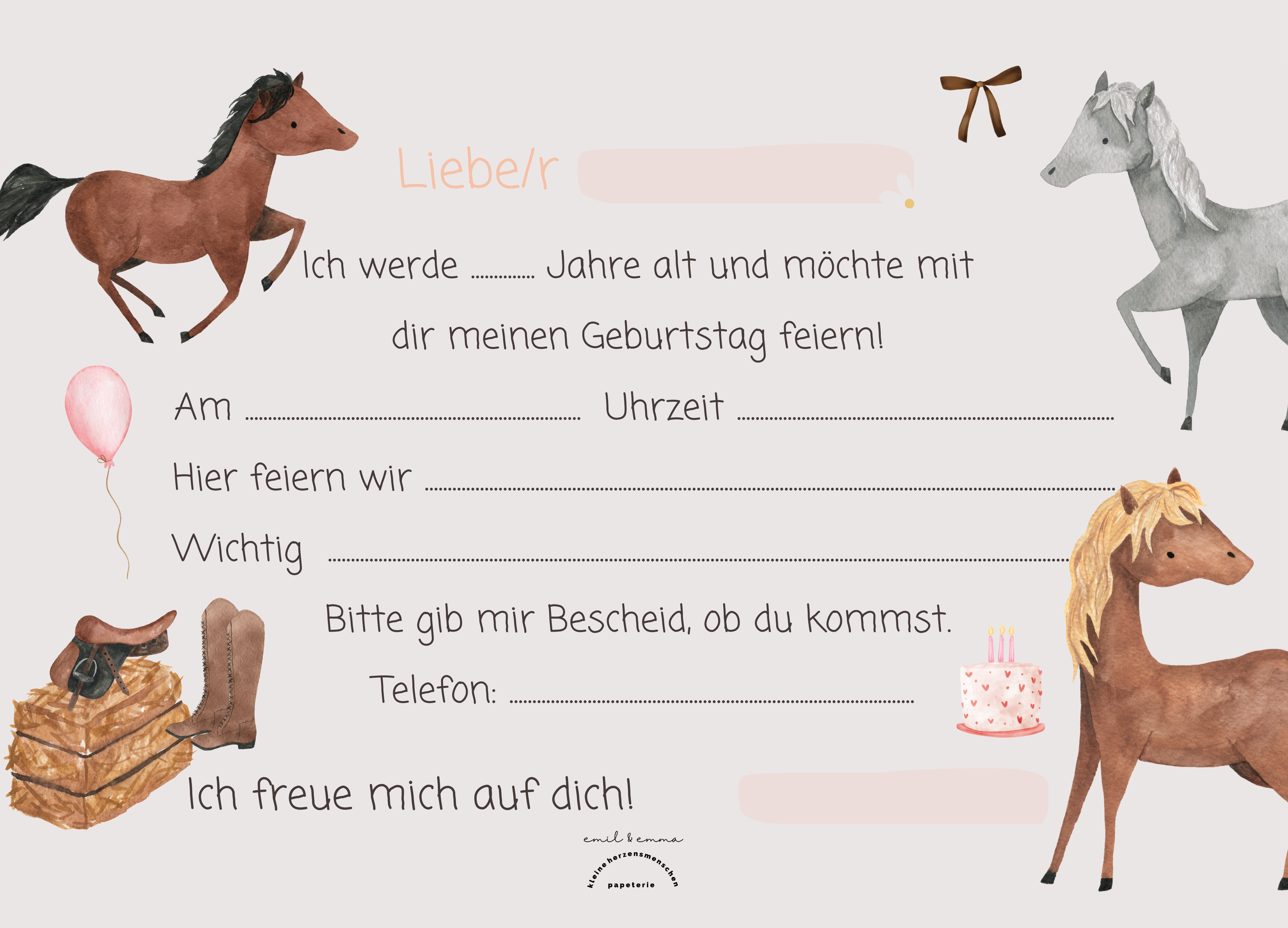 Pferde Einladungskarten Set A6