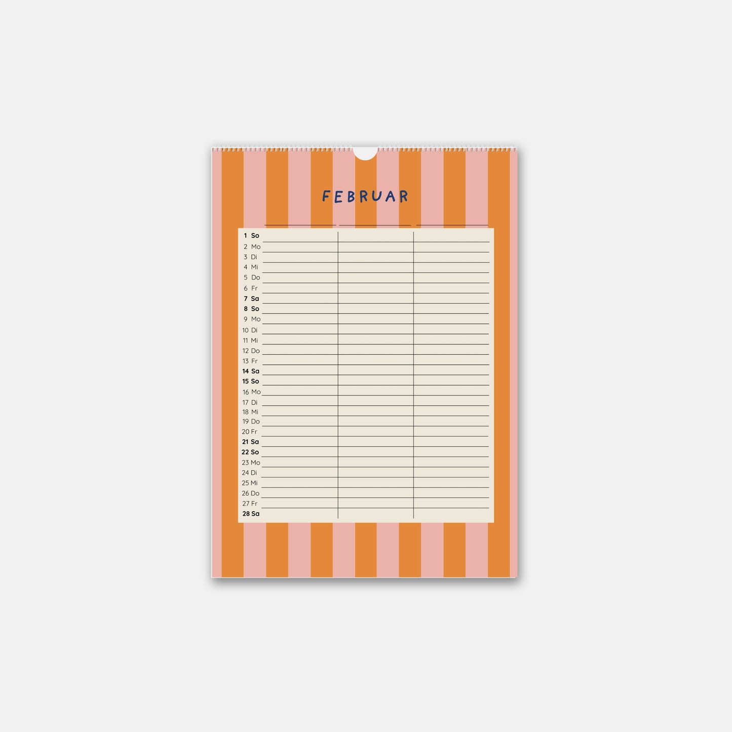 Wandkalender 2026 mit 3 Spalten "Marmeladenglasmomente"