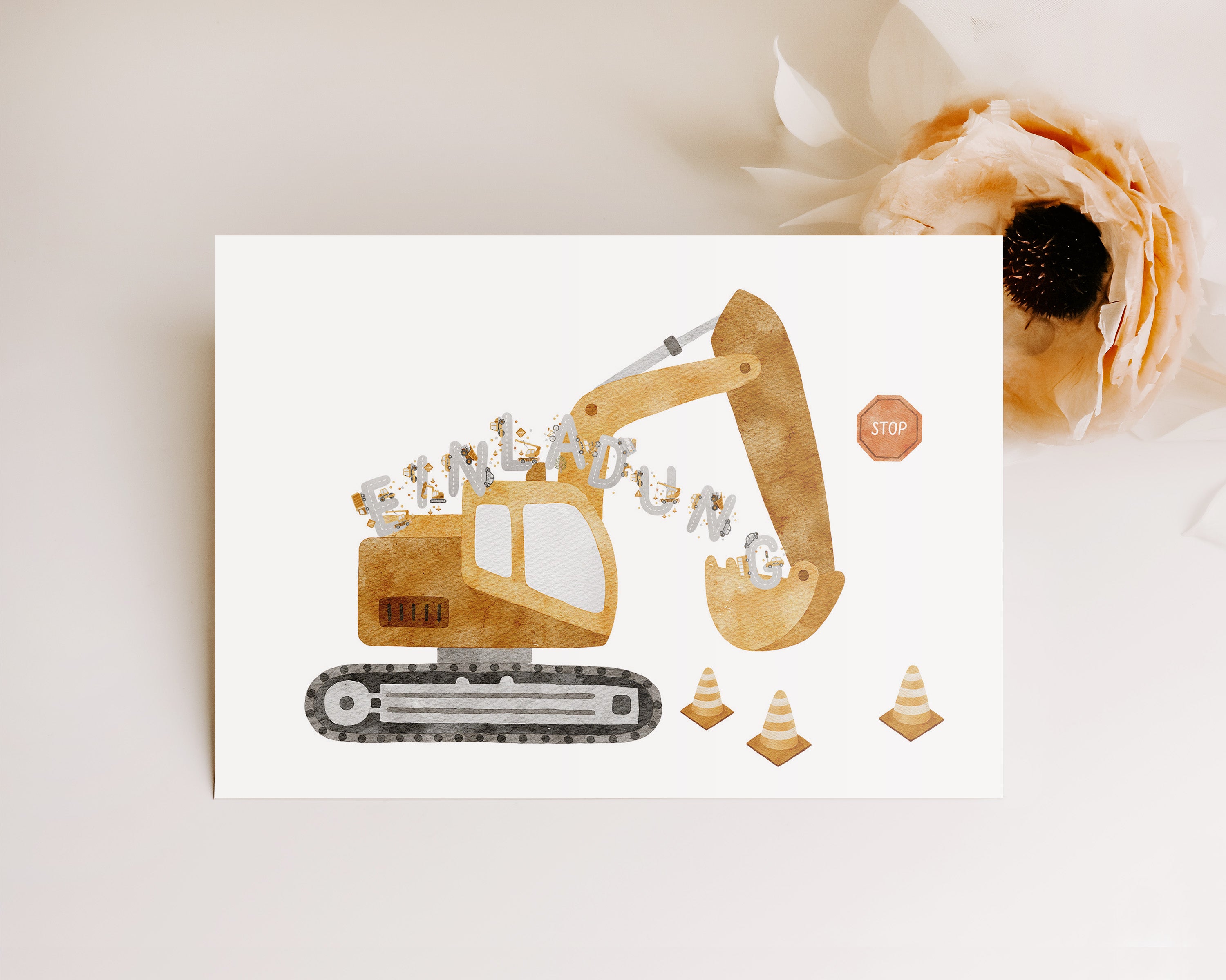 Einladungskarte Baggerparty im Set A6