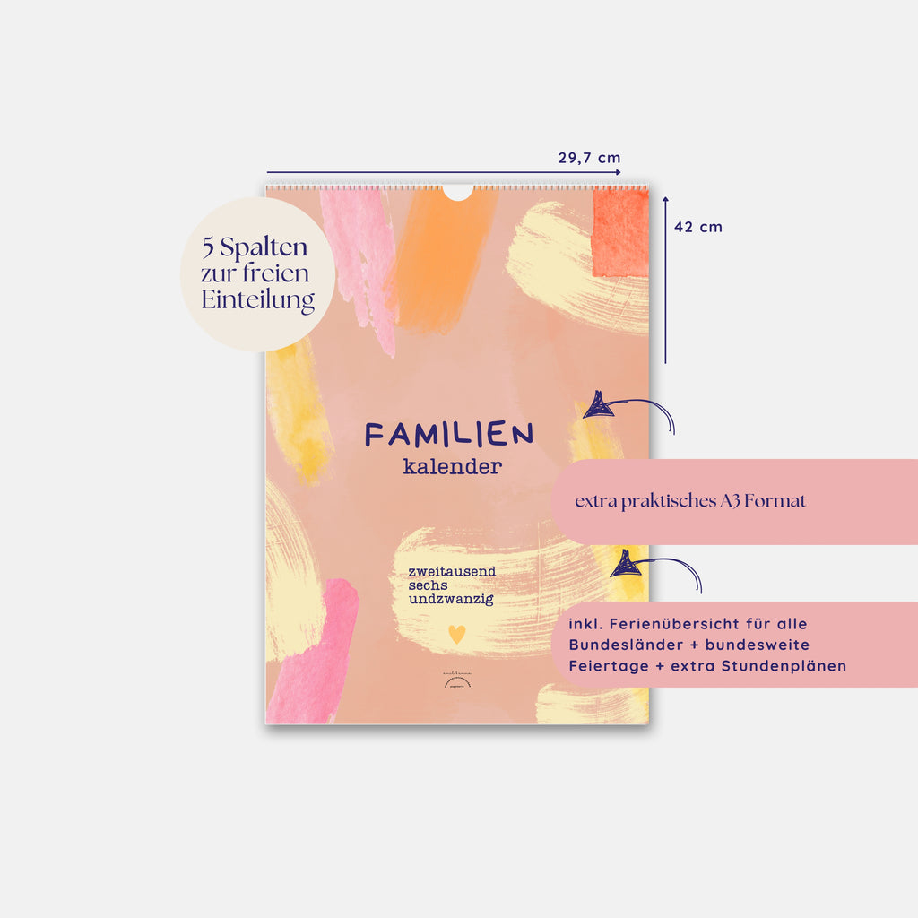 Kalender für Familien mit fünf Spalten