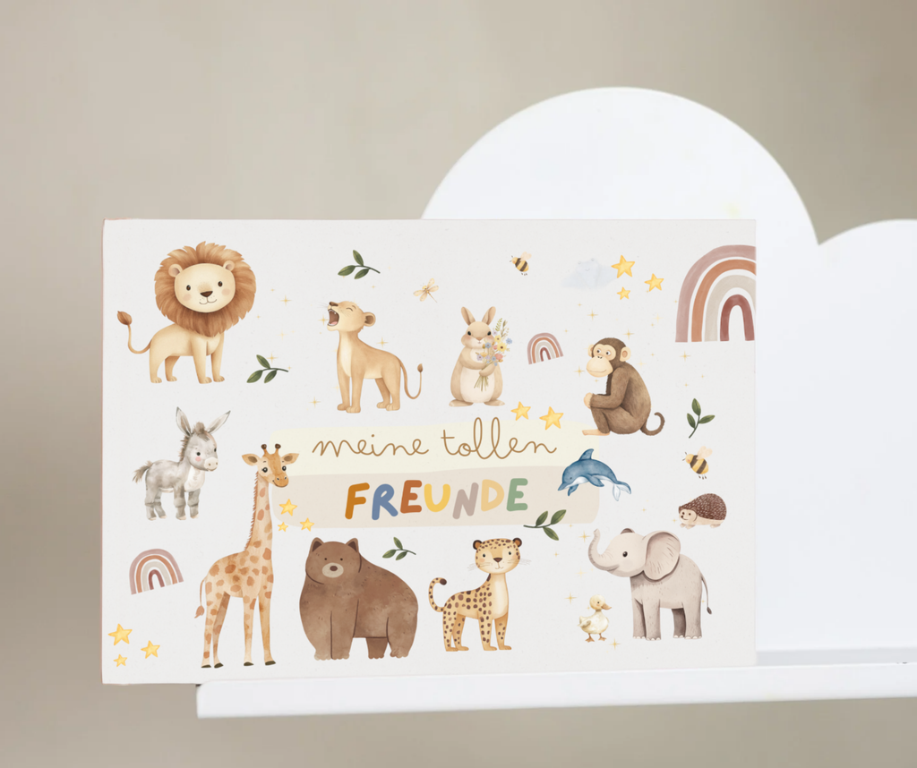 Freundebuch Safari Kindergarten mit Tieren Elefanten, Giraffe, Löwe und Meerestiere