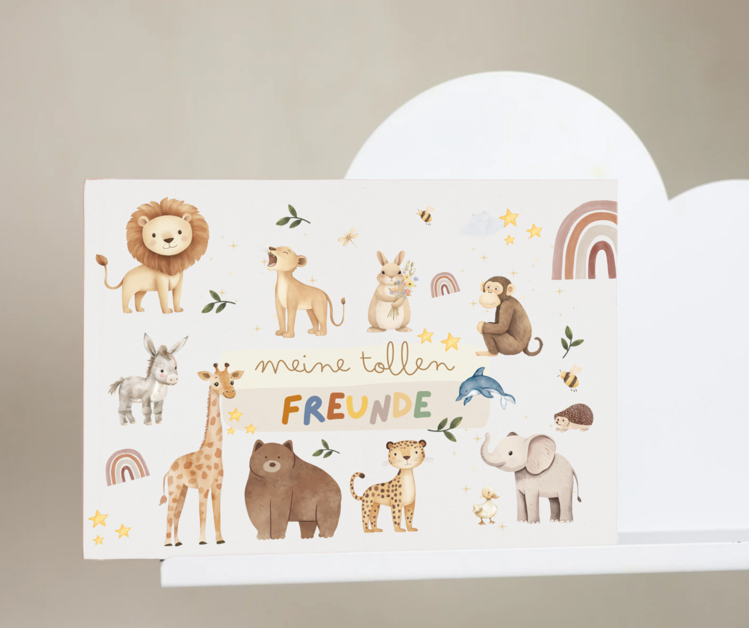 Freundebuch Safari Kindergarten mit Tieren Elefanten, Giraffe, Löwe und Meerestiere