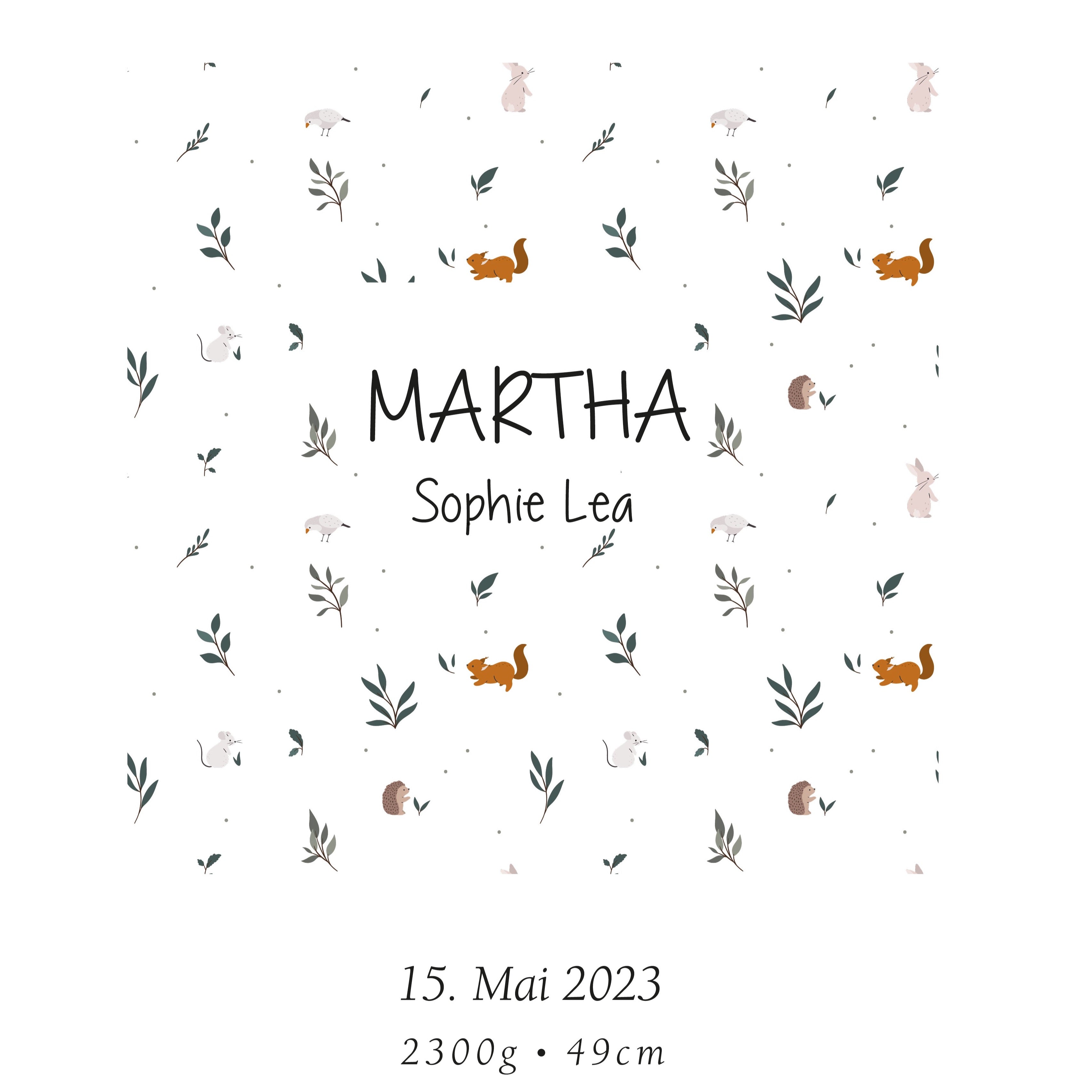 Geburtsposter Martha Waldtiere