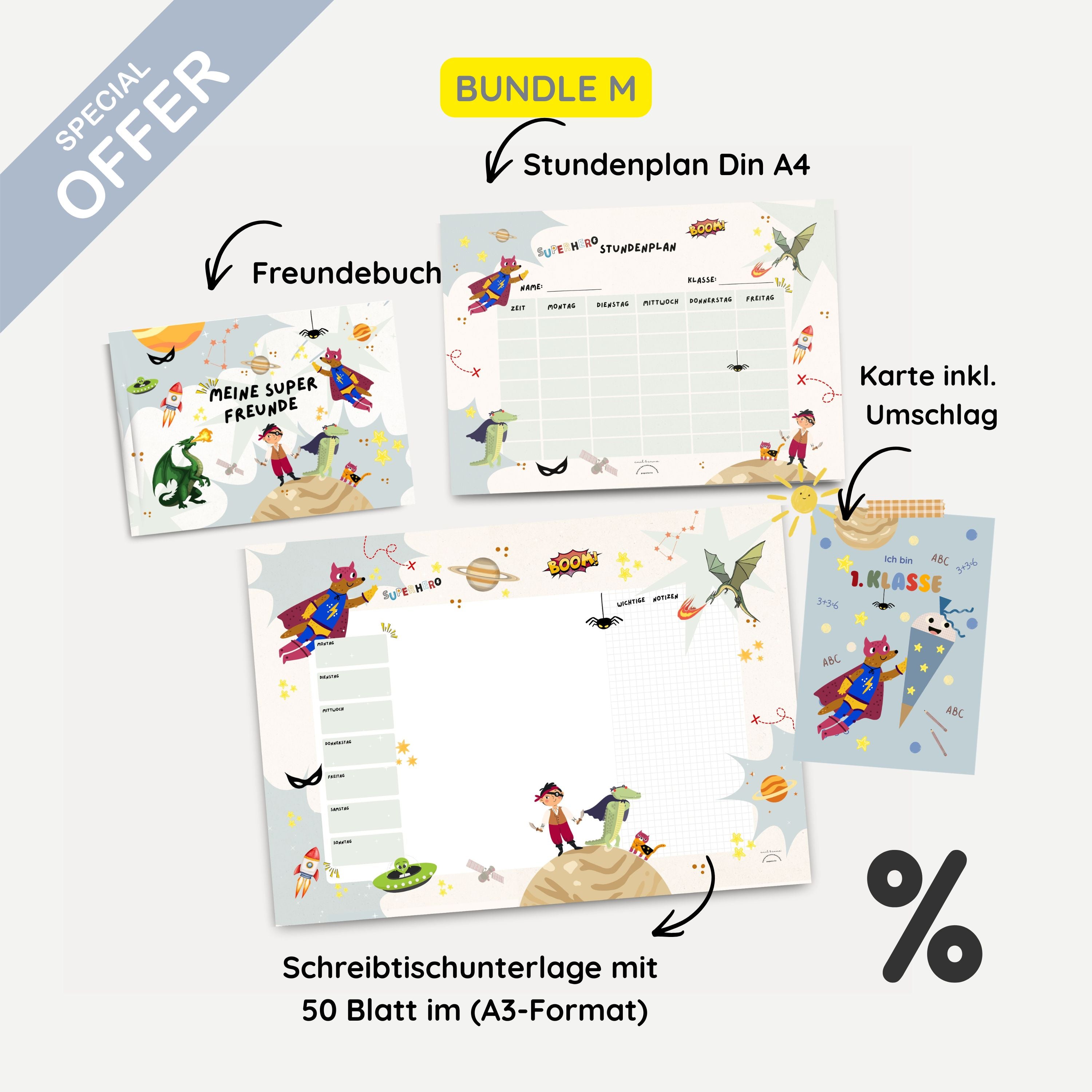 Set zur Einschulung Superhelden