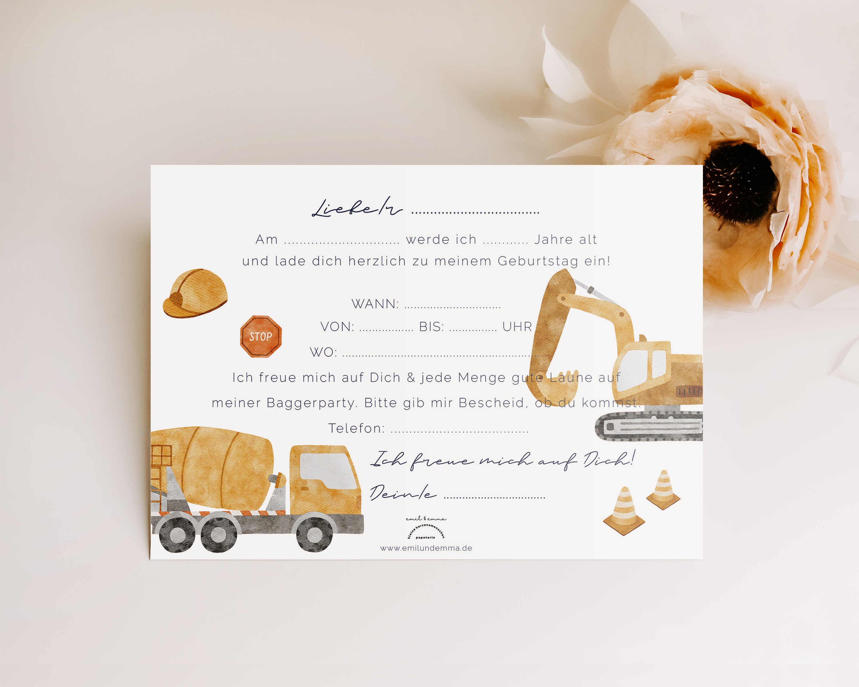 Einladungskarte Baggerparty im Set A6