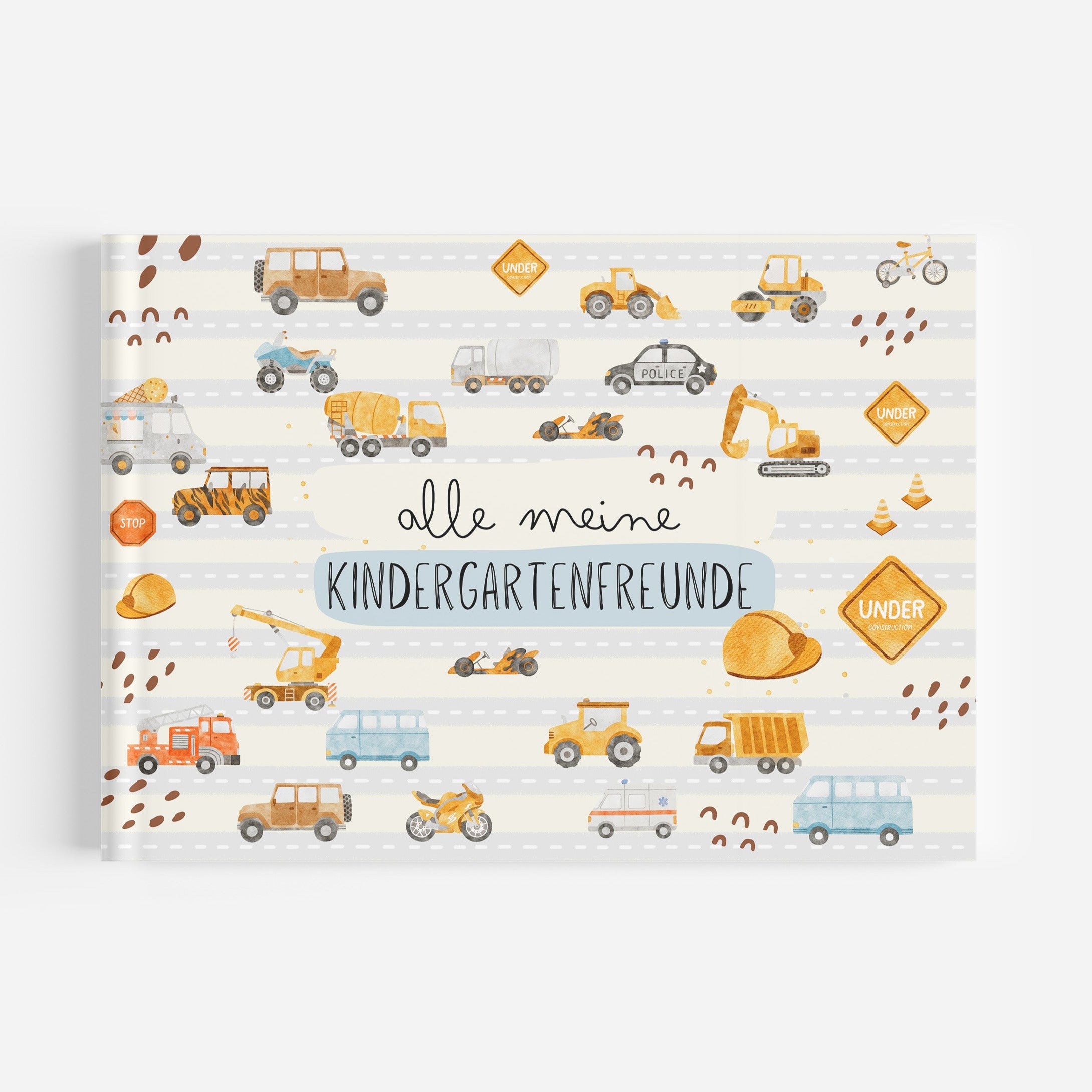 Freundebuch Bagger und Fahrzeuge, Autos für den Kindergarten oder die Krippe