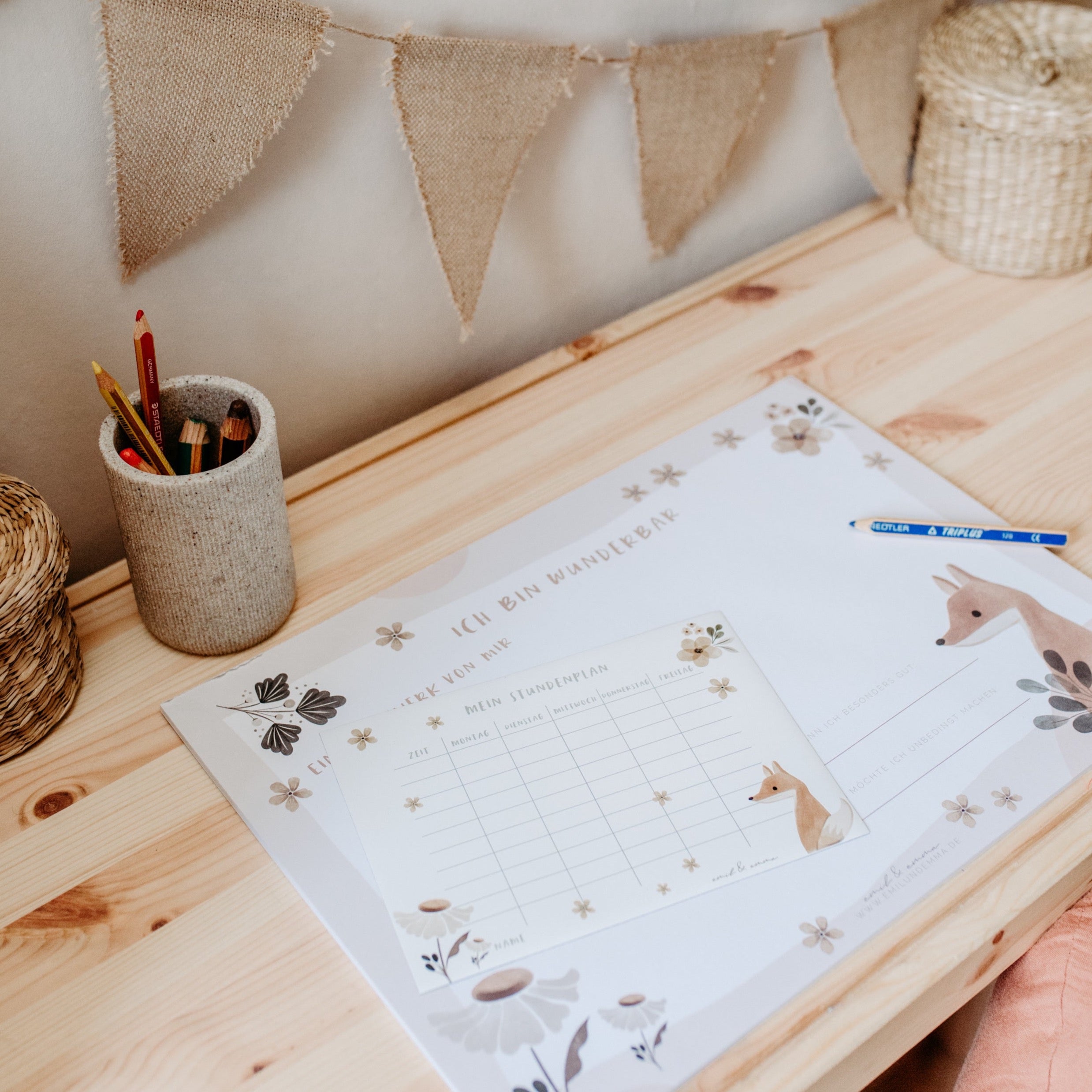 Schreibtischunterlage Mädchen Boho Fuchs