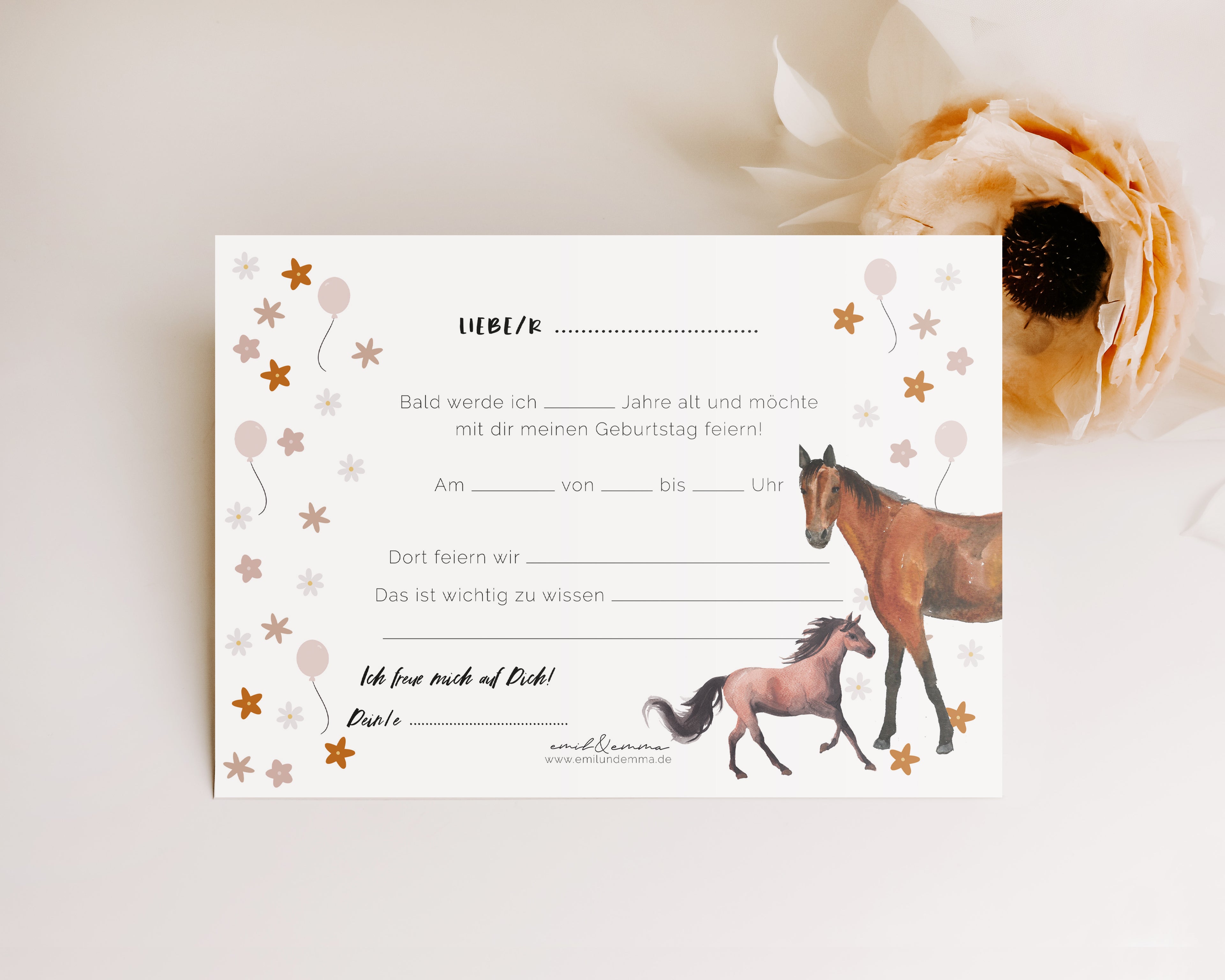 Geburtstagseinladung Pferde A6 Pferdegeburtsag