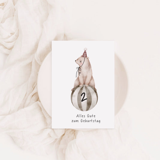 Alles Gute zum 2. Geburtstag Bär Postkarte A6
